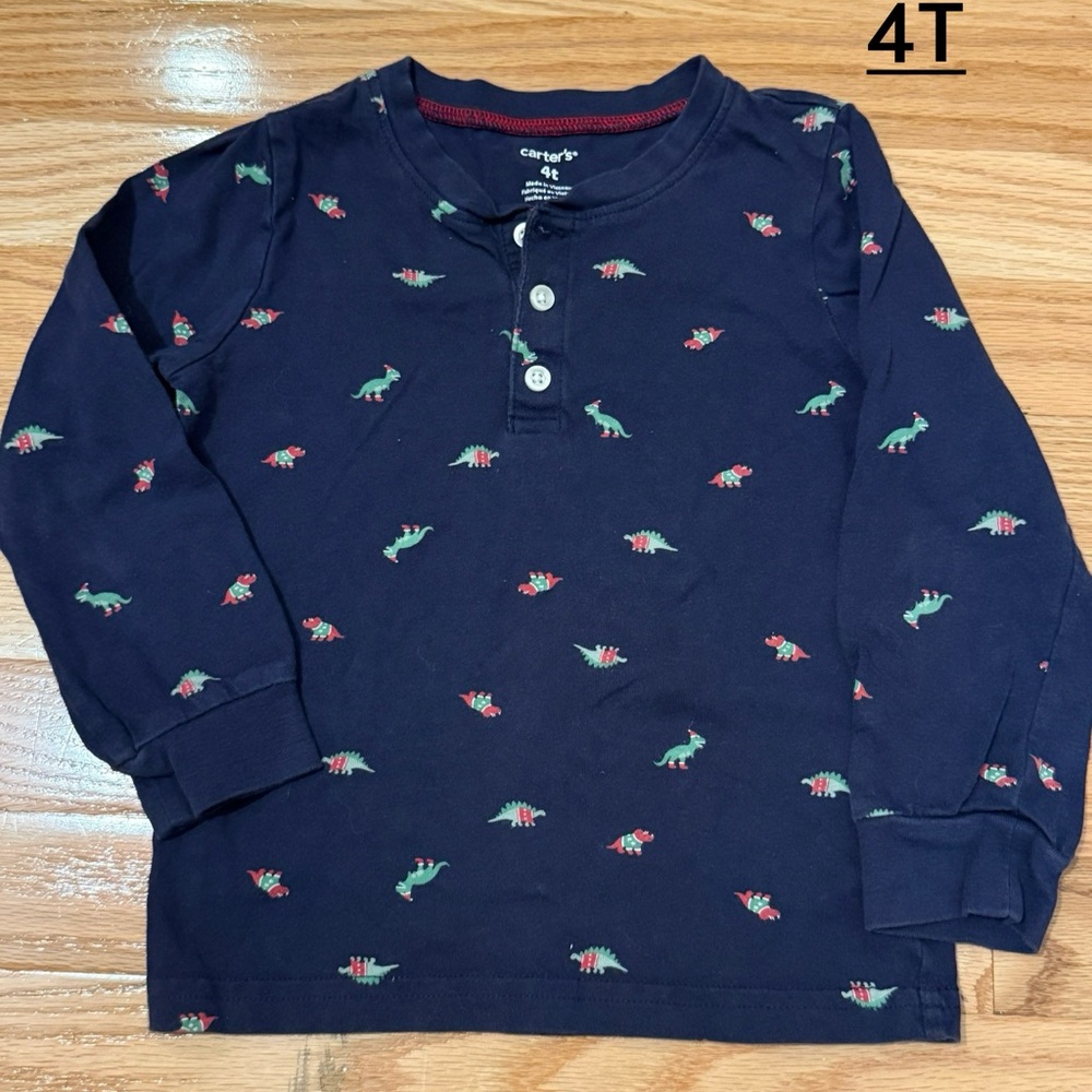 Carter's Dark Blue Christmas Dinosaur Long Sleeve Tee